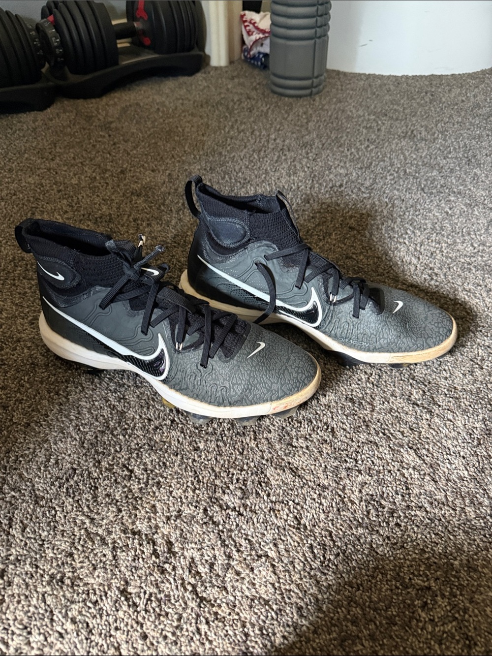 Nike Grey and Black High-Top Football Cleats